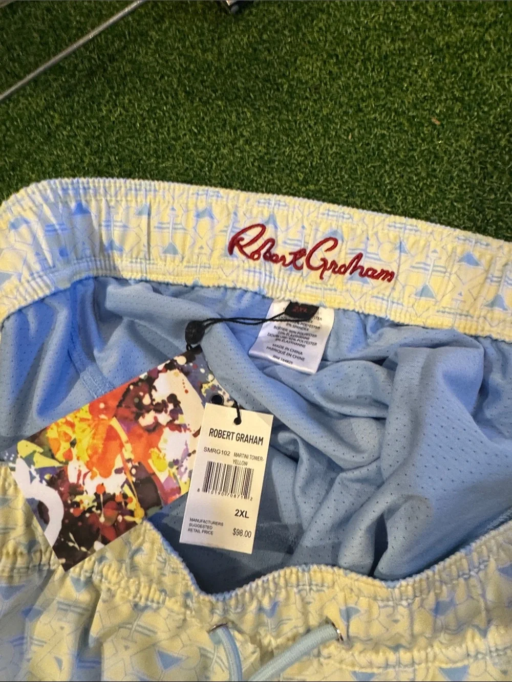 Robert Graham Kids Light Yellow & Light Blue Patterned Swim Shorts